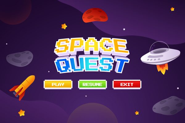 Video Game Space Flat Background – Sci-Fi Game Scene Vector