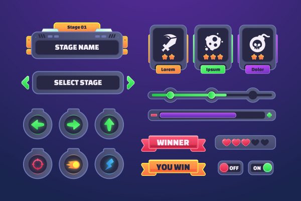 Hand-Drawn Video Game Set Elements – Cartoon Game Graphic Pack